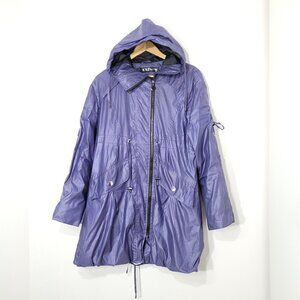 R. U. Pretty Purple Cinch Waist Rain Jacket Coat Hooded Pockets Roll Tab Medium